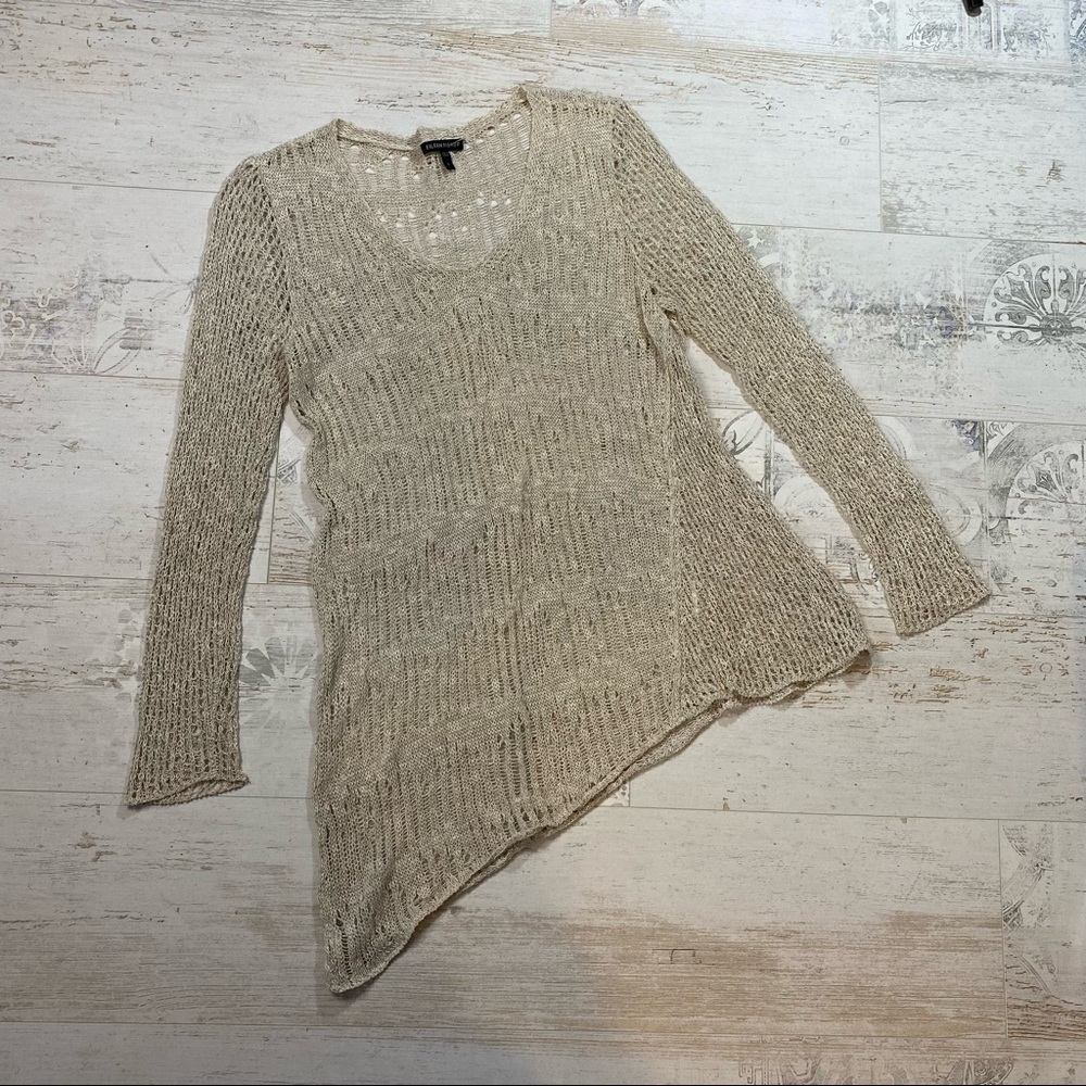Eileen Fisher Cream V Neck Knit Asymmetrical Layering Blouse